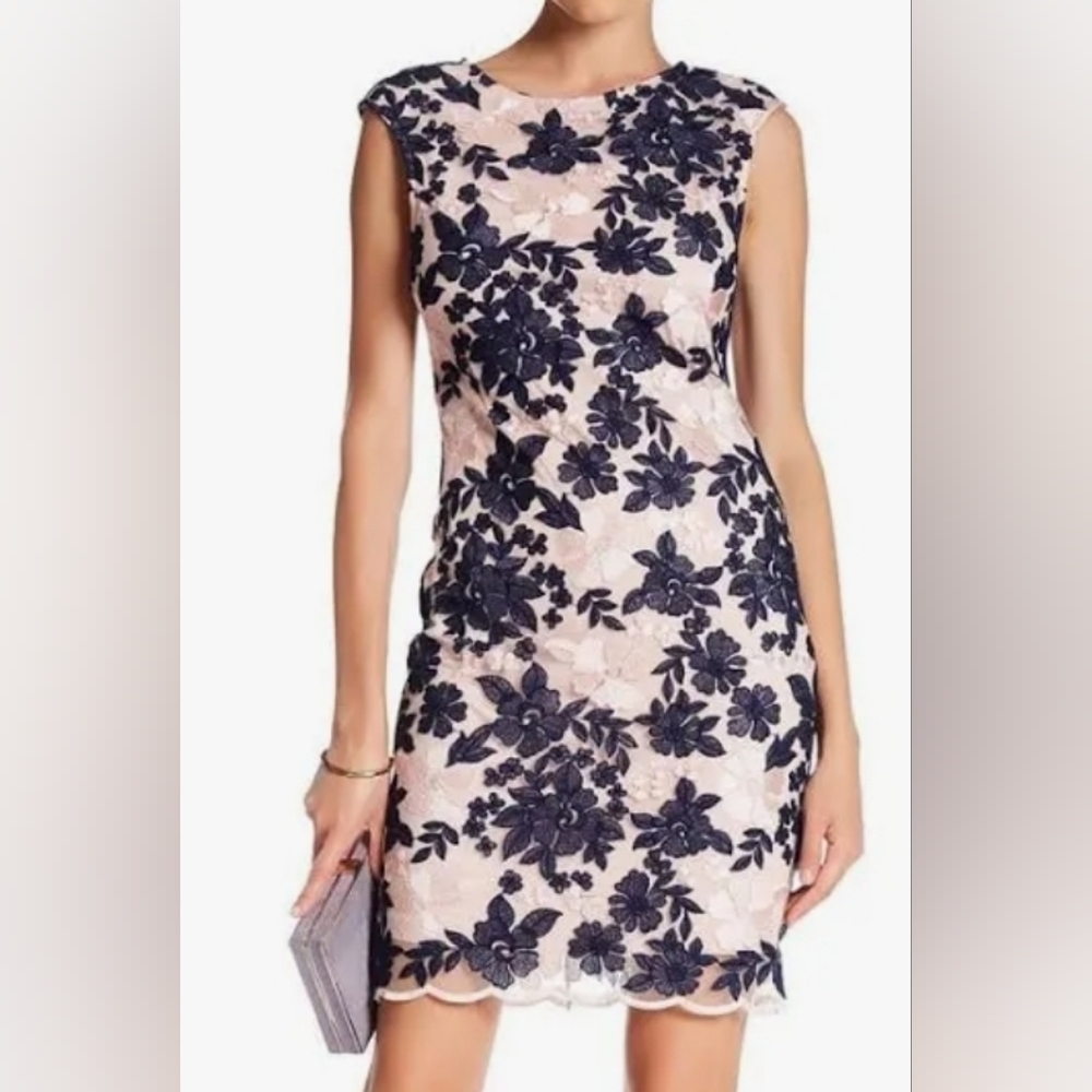 Donna Ricco Floral Lace Dress in Navy and Pink, Size 16, NWT